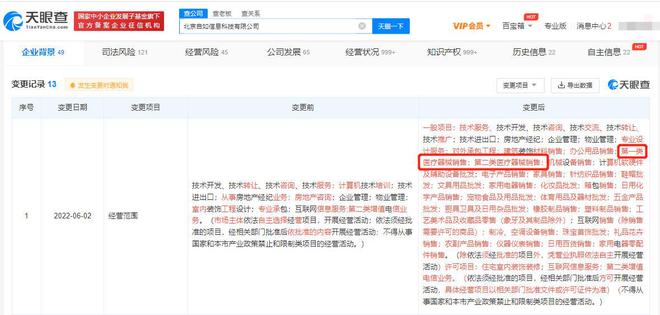 北京自如经营范围新增医疗器械销售等
